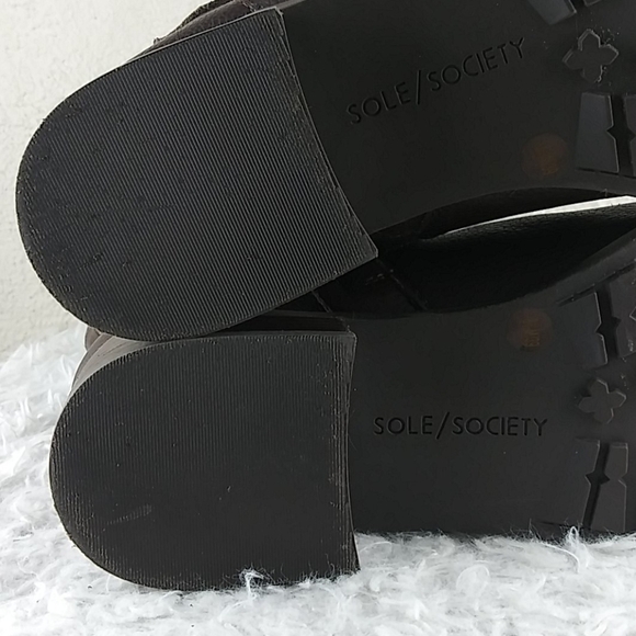 𝅺Sole Society Wylann Brown Leather Almond Toe Block Heel Mid Calf Harness Boot - Picture 9 of 16